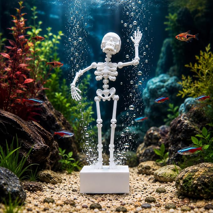 Dancing Skeleton Underwater Bubble Effect, Poseable Joints, Fish Tank Ornament, Funny Fish Lover Decor (Without Airpump) Only Skeleton Toy Included.-1